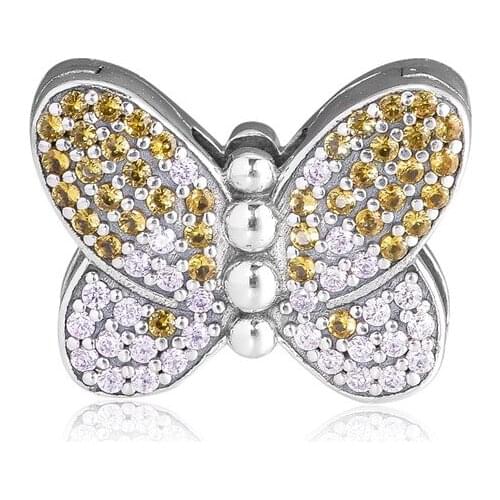 Mixed Color Stones Butterfly Clip Fit Charm Bracelet Reflextions Crystal Beads for Jewelry Making DIY 925 Sterling Silver Charms