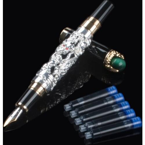 Luxury Gift Pen Jinhao 3D Dragon fountain pen 0.5mm ink pen metal writing pens dolma kalem caneta tinteiro Stationery 1056
