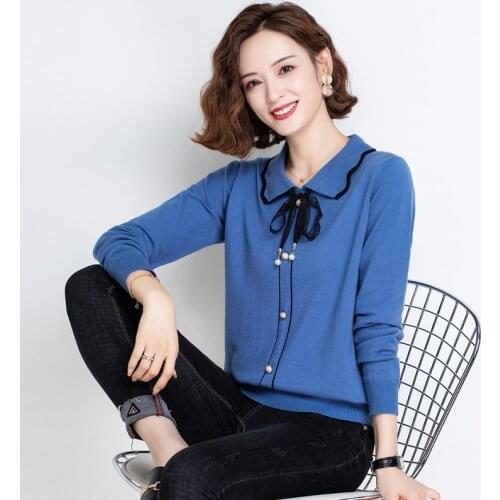 Autumn winter bow collar black white striped casual sweater Pullovers Women female 2020 basic chic sweater knit loose top