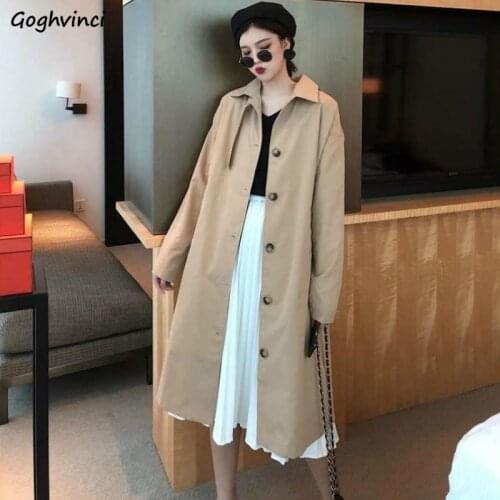 Trench Coats Women Single Breasted Khaki Loose Long Casual Chic Retro BF Womens Overcoat Korean Style Trendy Elegant Streetwear