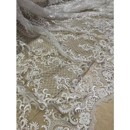 Embroidered Lace Fabric top sale with full beads SYJ-1088817 Nigerian Lace Fabric for bridal dress