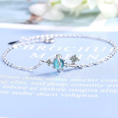 Dream Blue Crystal Universe Planet Star Pendant Bracelet Zircon Link Chain Bracelet For Women Fantasy Planet Blue Starry Sky