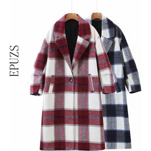 Winter OVERSIZE plaid jacket women winter long coat vintage thick pleaid trench coat for women korean outerwear 2020