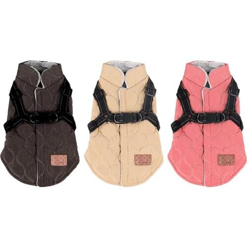 Winter Warm Pet Dog Clothes Reflective With Harness Sleeveless Cotton Dog Jacket Thickened Vest Chihuahua French Bulldog S-3XL