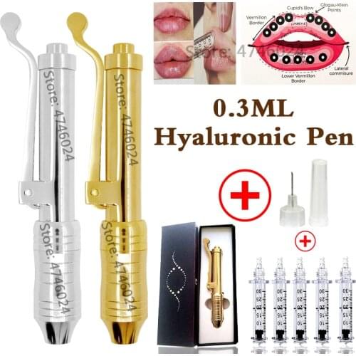 0.3ML Gold Hyaluronic Acid Pen Hyaluron Injection Pen For face Lip Lifting Wrinkle Removal Syringe Needle Face Acid Injection
