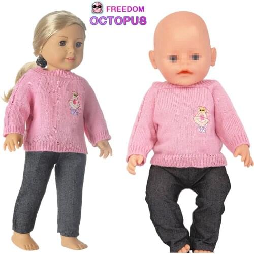 1/4 BJD Pink Sweater+Jeans Suit For 43cm New Born Baby Doll Cartoon LOGO High-quality Clothes Set FIt 18inch American Dolls