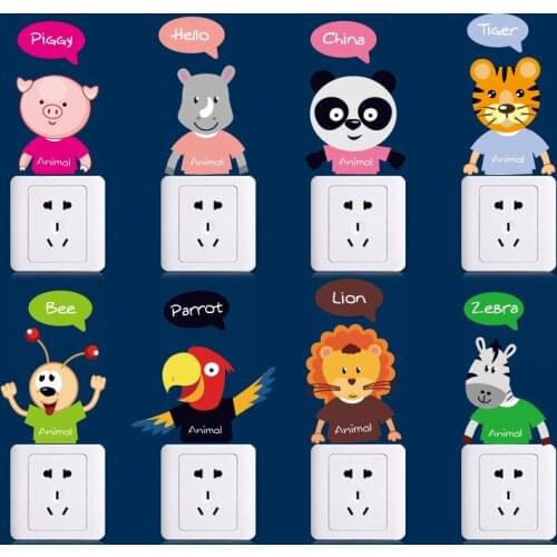 1 Set of 18pcs Lovely All kinds of small animals Switch Sticker Cartoon Wall Stickers on the wall Vinyl Decal Home Decor Decal