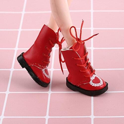 1Pair Mini PU Leather Boots Heart Bandage Shoes for 1/6 Doll Toy Accessories Handmade Cute Doll Shoes Child Toys Birthday Gifts