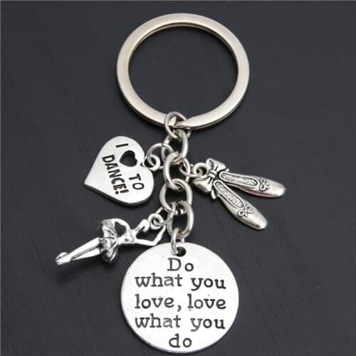 1pc Do What You Love Charms I Love To Dance Key Chain Ballerina Keyring Ballet Gifts For Women Girl Dancer Jewelry E2035