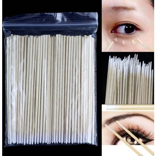 100PCS Short Wood Handle Small Pointed Tip Head Cotton Swab Eyebrow Tattoo Beauty Makeup Color Nail Seam Dedicated Dirty Picking