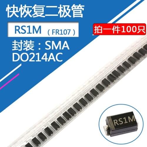 100pcs/lot RS1M Fast recovery chip diode SMA package DO-214AC 1A/1000V kV high voltage FR107