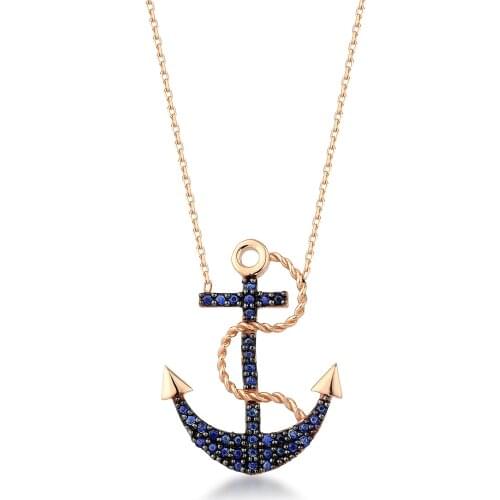 14k Gold Natural Safir Çapa Kolye PN1991