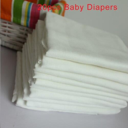Double Layers 20PCS Baby Cloth Diapers White Color Soft Gauze Cotton Nappy Inserts Reusable Breathable Newborn Nappies Changing