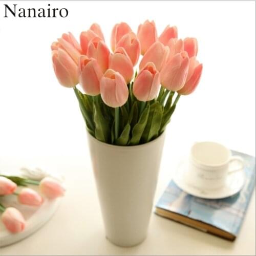 30pcs/lot DIY PU Tulip Artificial Flower Bouquet For Home Wedding Decoration Real Touch Fake Flower Party Festival Supplies