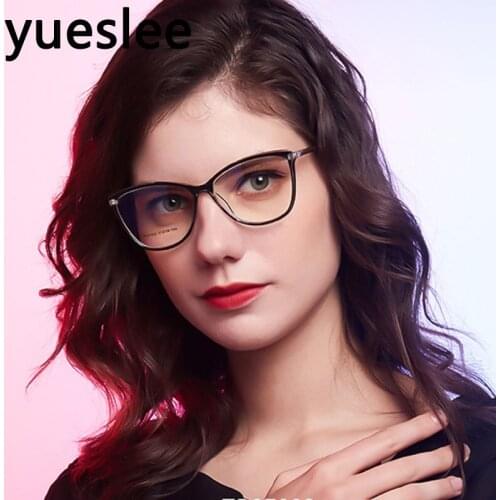46965 Plastic Titanium Cat Eye Glasses Frame Men Women Optical Fashion Anti Blue Computer Eyeglasses