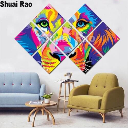 7 pcs diamond embroidery Abstract Colorful lion 5D DIY full diamond painting drill,rhinestone mosaic animal king,new year gift