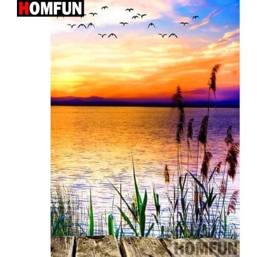 HOMFUN Full Square/Round Drill 5D DIY Diamond Painting "Sunset seaside" 3D Diamond Embroidery Cross Stitch Home Decor A20060