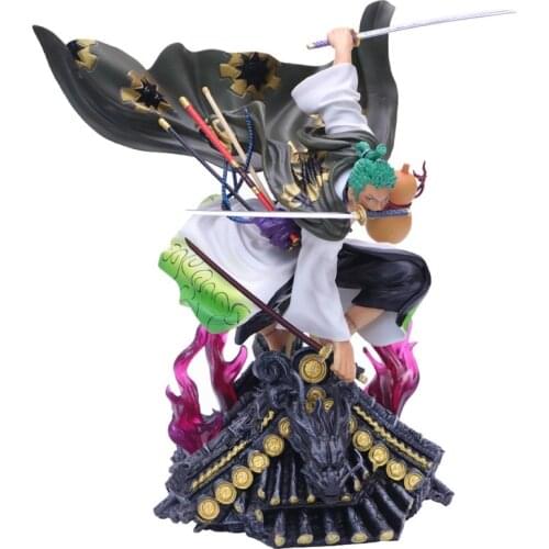 36cm Anime Model One Piece GK Action Figure Roof Kimono Roronoa Zoro Three-Knife Fighting Skill Decorations PVC Collection Toy