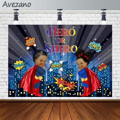 Avezano Gender Reveal Photography Backdrop Hero Or Shero Night Building Boom Boy Girl Backgrounds For Studio Photozone Photocall