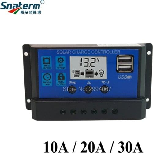 10A 20A 30A Amps 12V 24V Auto Solar cells Panel Battery Charge Controller PWM Solar PV Regulators LCD Display 5V USB