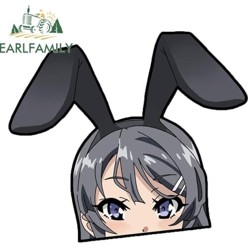 EARLFAMILY 13cm For Bunny Girl Senpai Peeker Anime Car Stickers Sunscreen Decal Laptop RV Campervan Windows Waterproof Decor