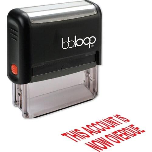 BBloop "THIS ACCOUNT IS NOW OVERDUE" Bold Self-Inking Stamp, Rectangular, Laser Engraved, RED