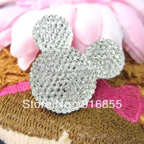 Free shipping 50pcs/lot 35*30mm crystal mickey head shape flatback Resin rhinestone for DIY decorative and mobile beauty
