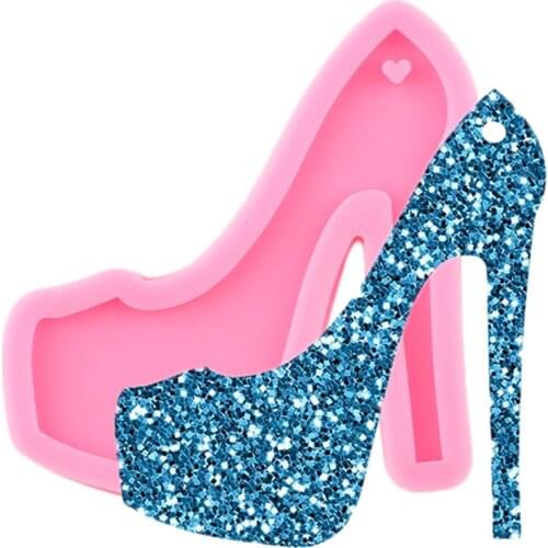 Shiny High Heels Silicone Molds For DIY Truck Key Ring Shoes Epoxy Resin Mold 3D Craft Keychain Pendant Moulds
