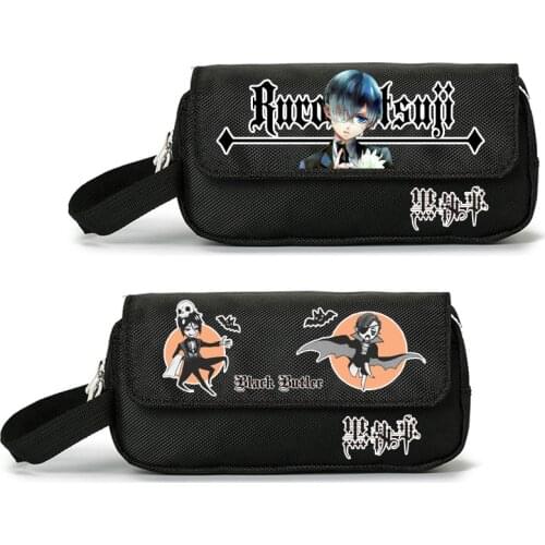 Black Butler Ciel Large Pencil Pen Bag Anime School Storage Bags Canvas Stationery Cases Makeup Pouch Unisex Travel Organizer