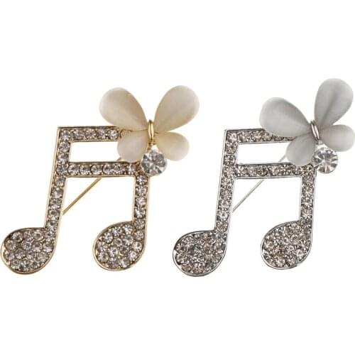 Opal Stone Flower Rhinestone Music Symbol Scarf Clip Cocktail Dress Brooch