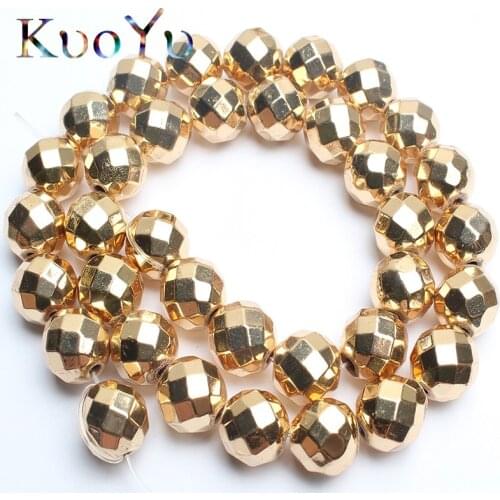 Natural Faceted Light Gold Hematite Round Loose Stone Beads For Jewelry Making 15'' 3/4/6/8/10mm DIY Bracelet Pendant Necklace