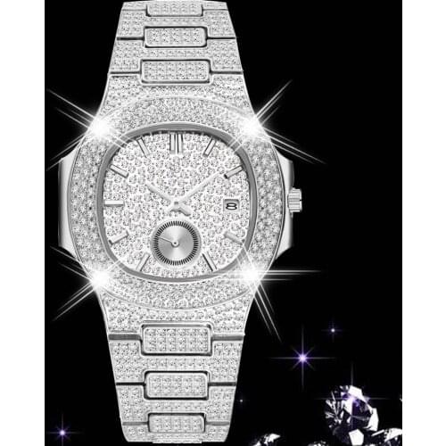 Hip Hop iced Out Watch Men Luxury Brand Famous Quartz Mens Watches Full Bling Diamond Male Clock Waterproof Silver Reloj Hombre