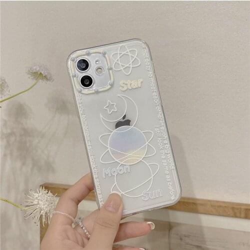 Retro moon Sun Planet track line art Japanese Phone Case For iPhone 12 11 Pro Max Xs Max XR Xs 7 8 Plus X 7Plus case Cute Cover
