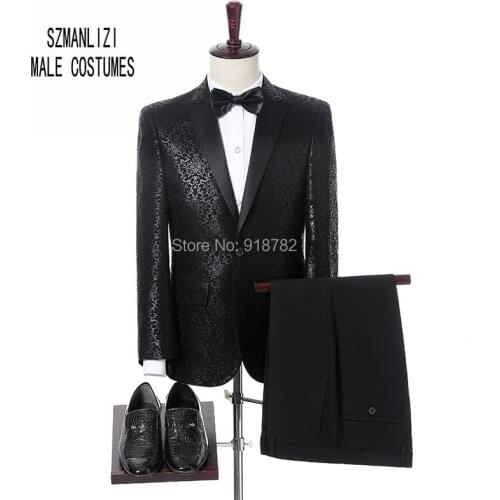 Business Suit 2019 Vestido Brand Men Suits Black Jacquard Weave Print Suit Tuxedo Slim Fit Terno Masculino Wedding Suits For Men