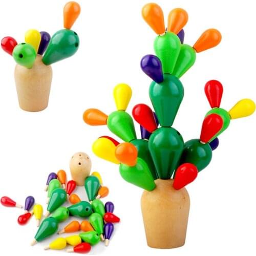 Wooden children piled blocks baby hand stitching cactus cactus puzzle multifunctional split assembled toy Christmas gift