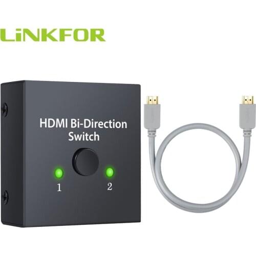 LiNKFOR HDMI Bi-directional Switch Supports 4K Ultra HD HDMI Splitter 2 Input to 1 Output HDMI Switcher Support 4K 3D For HDTV