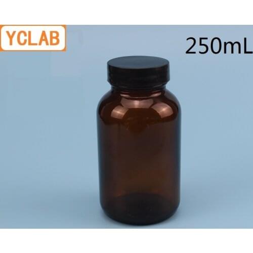 YCLAB 250mL Medicament Bottle Wide Mouth with Screw Cap Lid Brown Amber Glass Drug Agentia Sample Specimen Hospital Laboratory