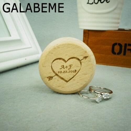 Galabeme Customized wedding Ring Box carve Initials Wooden Personalized Rustic Ring Bearer Holder Romantic Box with heart