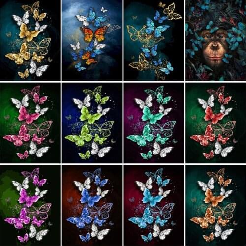 GATYZTORY 60x75cm Frame DIY Painting By Numbers Colorful Butterfly Animals Hand Painted Oil Paint By Numbers For Home Decor Art