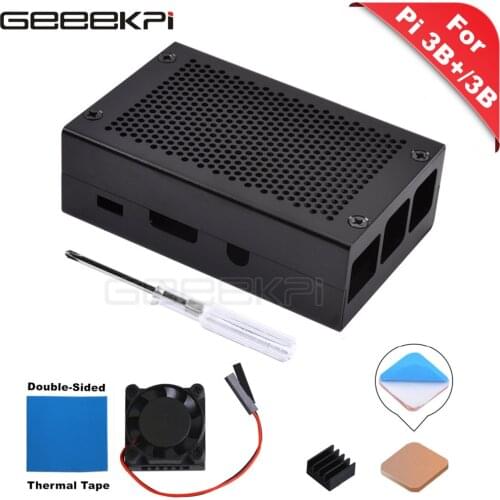 GeeekPi Metal Aluminum Alloy Enclosure Cover Case with Cooling Fan Heatsink Screw Driver for Raspberry Pi 3 B+ (Plus) /3 B / 2 B