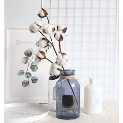 10 Heads Gossypium Artificial Natural Petals Dried Flower Cotton Branch Stem Christmas Gift Fake Flower New