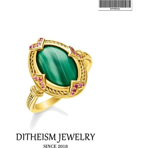 Ring Oval Green Stone Gold In 925 Sterling Silver Europe Style Women Jewelry 2021 Summer Brand New Vintage Elegant Bijoux Gift