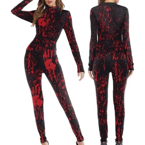 Halloween Print Blood Print Pattern High Leading Long Sleeve Candies Jumpsuit Elastic Waist Printed Fitness Leggings Pants