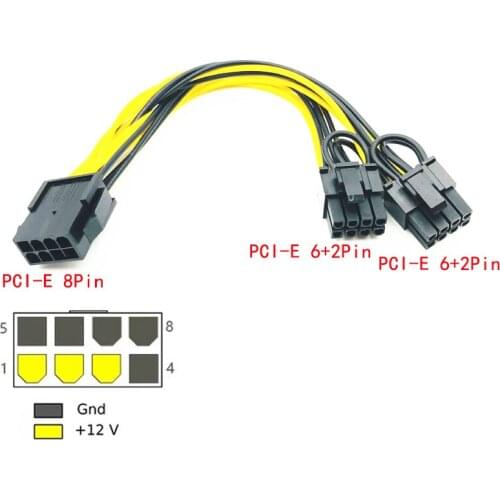 PCI-E 8-pin To 8 Dual 6+2 Pin ( 6-pin / 8-pin ) Power Splitter Cable Graphic Card PCIE PCI Express 8Pin To Dual 8Pin Power Cable