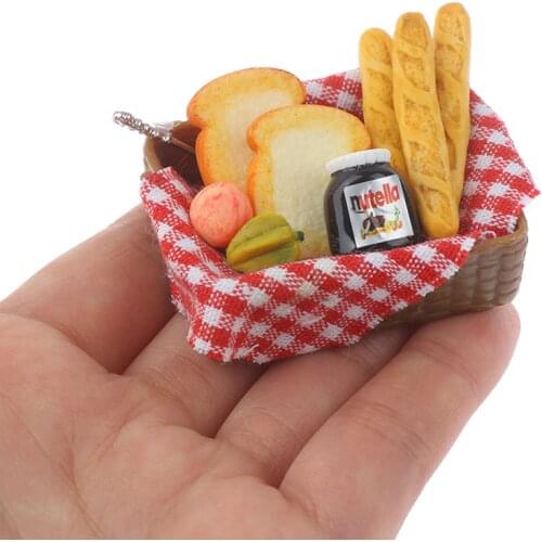 1/12 Dollhouse Miniature Accessories Mini Bread Basket Simulation Kitchen Food Model Toys for Doll House Decoration