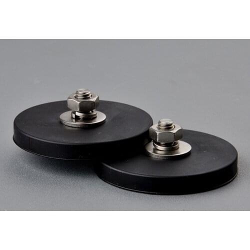 2Pcs 45KG Powerful Neodymium Magnet Disc Rubber Costed D88x8Mm M8 Thread Surface Protecting LED Light Camera Car Mount Magnet fo