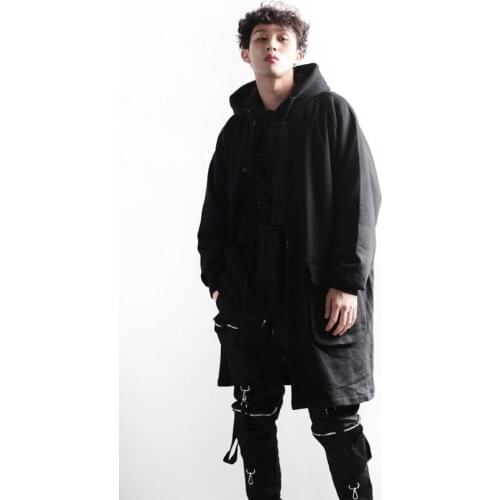 Mens casual autumn and winter retro Gothic button zipper Hooded Jacket long coat