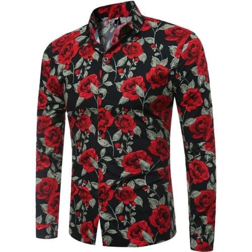 Wholesale 2021 Spring Autumn wear white long sleeve shirt man rose printed slim fit festival wedding evening base shirt male