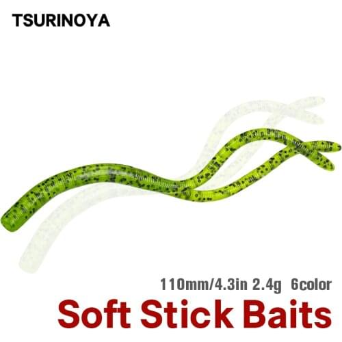 TSURINOYA Fishing Soft Lures 11cm 2.4g Artificial Worm Straight Twin Tail Soft Stick Bait Silicone crankbait Fishing Tackle Bass