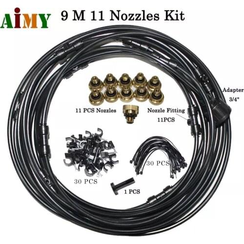 9M Pipe 11Pcs Patio Nozzles Atomizing Misting Cooling Kit Fog Sprary System For Home Garden Drip Irrigation Garden Watering